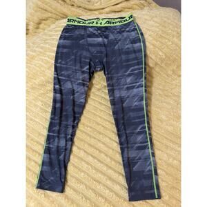 Men’s Under Armour Compression Leggings Marble Gray w Green Trim Size XXL 2XL
